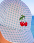 South Beach x Misha Grimes gingham cap with cherry embroidery in blue