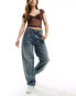 Weekday Rail mid waist loose fit straight leg jeans in trove blue