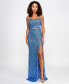 Juniors' Sequined Mesh-Detail Gown