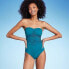 Фото #1 товара Women's Shirred Bandeau One Piece Swimsuit - Shade & Shore Teal Blue XL