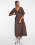 ASOS DESIGN wrap smock midi dress in chocolate