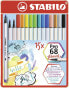 Фото #1 товара STABILO Pen 68 brush - 15 colours - Multicolour - Multicolour - Water-based ink - Germany - Adults & Children