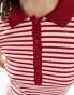 Mango stripe polo neck top in pink and red