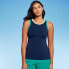 Фото #1 товара Lands' End Women's UPF 50 High Neck with Binding Tankini Top - Navy Blue S