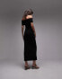 Topshop V front detail bardot maxi dress in black