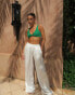 Aria Cove satin wide leg trousers co-ord in white