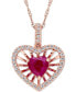 ფოტო #1 პროდუქტის Ruby (1 ct. t.w.) & Diamond (1/4 ct. t.w.) Heart Spoke 17" Pendant Necklace in 14k Rose Gold