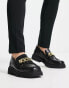 ASRA farley square toe chain loafers in black croc polished leather