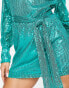 NaaNaa sequin long sleeve dress with tie detail in teal