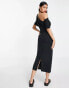 ASOS DESIGN pleated shoulder pencil dress in black