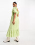 Фото #2 товара Miss Selfridge shirred broderie tiered maxi dress in green