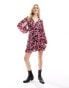 Wednesday's Girl bloom floral wrap detail mini dress in pink rosa-bunt, S - фото #4