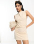 ASOS DESIGN boat neck mini dress with ruched sides in stone Серый, 32 - фото #5