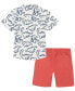 ფოტო #2 პროდუქტის Toddler Boys Short Sleeve Dinosaur Print Poplin Shirt and Twill Shorts, 2 Piece Set