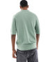 GANT button through textured cotton knit polo shirt in light green