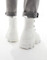 ASOS DESIGN chunky boots in white faux leather with zip detailing