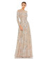 ფოტო #1 პროდუქტის Women's Embellished Illusion High Neck Long Sleeve A Line