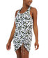 Фото #3 товара Women's Animal-Print Ruched Racerback Cover-Up, Created for Macy's