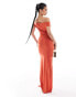 Фото #3 товара ASOS DESIGN bardot scoop maxi dress with exaggerated drape in orange