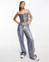 Фото #2 товара Monki co-ord lace up bandeau crop top in metallic