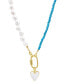 Turquoise and Freshwater Pearl Lock and Heart Pendant Necklace