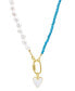 Фото #3 товара Turquoise and Freshwater Pearl Lock and Heart Pendant Necklace