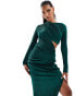 Фото #4 товара ASOS DESIGN plisse drape cut out detail midi dress in bottle green