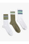 3'lü Soket Çorap Seti Çok Renkli Şerit Detaylı
