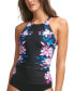 Calvin Klein 276894 Crossback Tankini Top Women's Swimsuit, LG, Black/Multi
