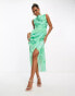 Фото #1 товара ASOS DESIGN satin drape midi dress with wrap skirt in green watercolour print