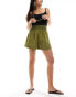 & Other Stories floaty shorts with ruched drop waist in khaki