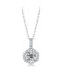 ფოტო #1 პროდუქტის Sterling Silver White Gold Plated with 1ctw Lab Created Moissanite Halo Cluster Drop Pendant Necklace