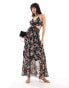 ASOS DESIGN soft maxi sundress with cutout in black floral print