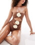 In The Style exclusive bandeau cut out contrast corsage swimsuit in chocolate brown