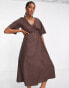 ASOS DESIGN wrap smock midi dress in chocolate