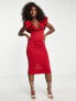 Фото #2 товара ASOS DESIGN deep plunge scrunch neck midi dress in red