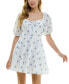 Juniors' Eyelet Floral Print Puff-Sleeve Fit & Flare Dress