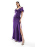 Фото #1 товара ASOS DESIGN ruffle bardot maxi dress with twist detail in purple