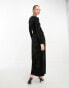 Monki – Langärmliges Maxikleid aus Pannesamt in Schwarz Черный, XS - EU 34-36 - фото #2