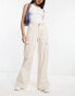 Urban Classics high waist wide leg twill cargo trousers in cream