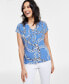 Фото #1 товара Petite Printed Lace-Up-Neck Top, Created for Macy's