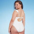 Фото #4 товара Women's Ruffle Neckline Keyhole One Piece Swimsuit - Shade & Shore Off-White S