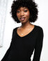 Фото #8 товара Vero Moda long sleeve ribbed v neck top with lettuce edge in black