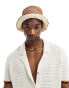 ASOS DESIGN reversable bucket hat in neutral straw mix