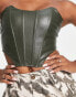 Jaded Rose Petite strapless corset top in khaki PU Khaki-PU, 42 - фото #3