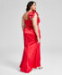 ფოტო #2 პროდუქტის Trendy Plus Size One-Bow-Shoulder Ruched Satin Dress