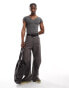 Reclaimed Vintage shrunken ribbed t-shirt with notch neck in washed charcoal