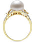 ფოტო #3 პროდუქტის Cultured Freshwater Pearl (9mm) & Diamond (1/6 ct. t.w.) Openwork Ring in 14k Gold, Created for Macy's