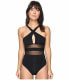 Фото #2 товара JETS by Jessika Allen Women's 179618 Cross Over Mesh One-Piece Black Size 10