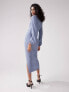 Фото #5 товара ASOS DESIGN textured long sleeve midi dress with asymmetric neck in washed denim blue